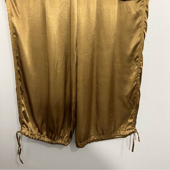Rachel Zoe Relaxed Satin Drawstring Cargo Joggers Metallic Gold Bronze Large - Picture 5 of 10
